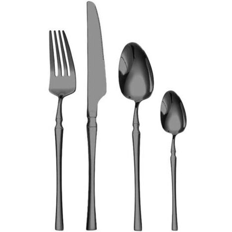 Couverts de Table 24 Pièces Service 6 Personnes, Ensemble de Couverts en Acier Inoxydable avec Cuillère, Couteau, Fourchette, Poli Miroir & Lave-vaisselle-noir