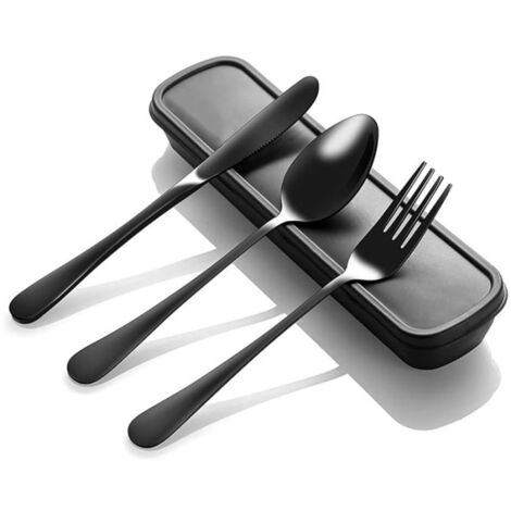 Couverts de voyage réutilisables - Set de 4 couverts en acier inoxydable avec étui, portable pour camping pique-nique bureau