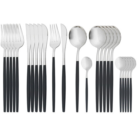 Couverts en acier inoxydable, 24 pièces, service de table, fourchette, couteau, cuillère à café, service de table, service de table, de cuisine occidentale,Black Silver