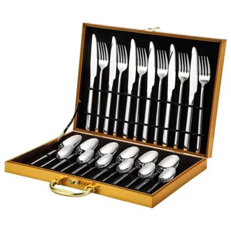 couverts en acier inoxydable coffret chevalier 24 pieces ensemble de 4 pieces principales couverts a steak dore style epure