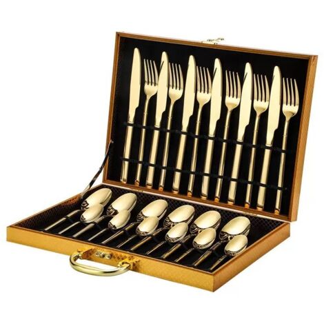 couverts en acier inoxydable coffret chevalier 24 pieces ensemble de 4 pieces principales couverts a steak dore style epure