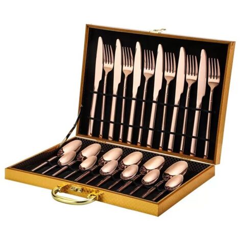 couverts en acier inoxydable coffret chevalier 24 pieces ensemble de 4 pieces principales couverts a steak dore style epure