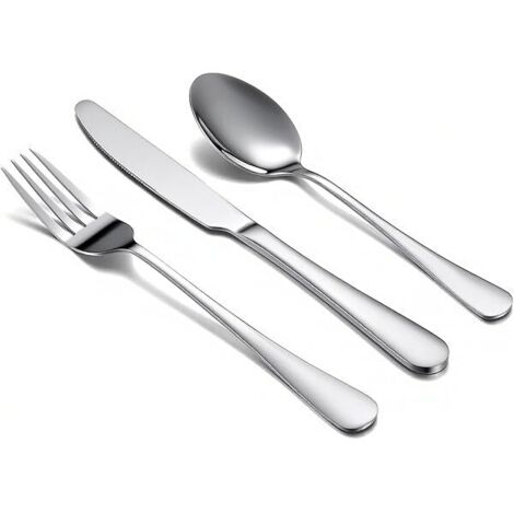Couverts En Acier Inoxydable - Set De 3 Pièces Fourchette Cuillère Couteau - Résistant À La Rouille Et Au Corrosion - Lavable En Lave-vaisselle - Pour Maison Bureau Ou Cadeau