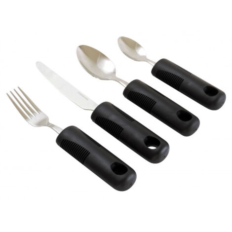 Couverts ergonomiques senior manche épais plastique - Set 4 pièces