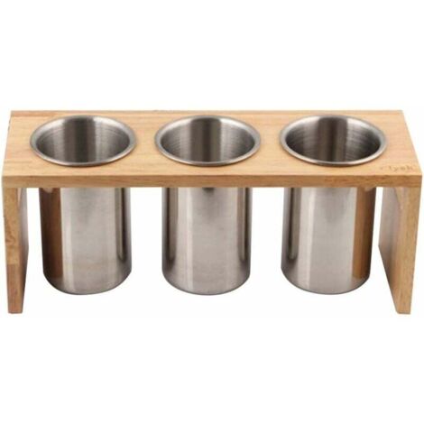 Couverts Organisateur de Stockage, Argenterie Ustensile Essuyage Rack Portoir pour Cuillères Couteaux Fourches,égouttoir pour Couverts pour Cuisine Comptoir Table,Acier Inoxydable avec Base en Bois-Fe