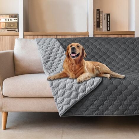 Couverture 100 % imperméable double face pour lit pour chien et chat – Couverture de protection réversible (132 x 208 cm, gris foncé/gris clair)