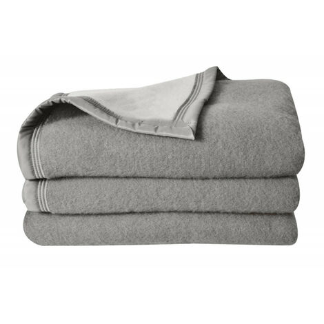 Couverture 100% Pure Laine Vierge Double face "Volta" 500 gr/m² Toison d'Or - Volta Anthracite Souris - 180 x 240 cm