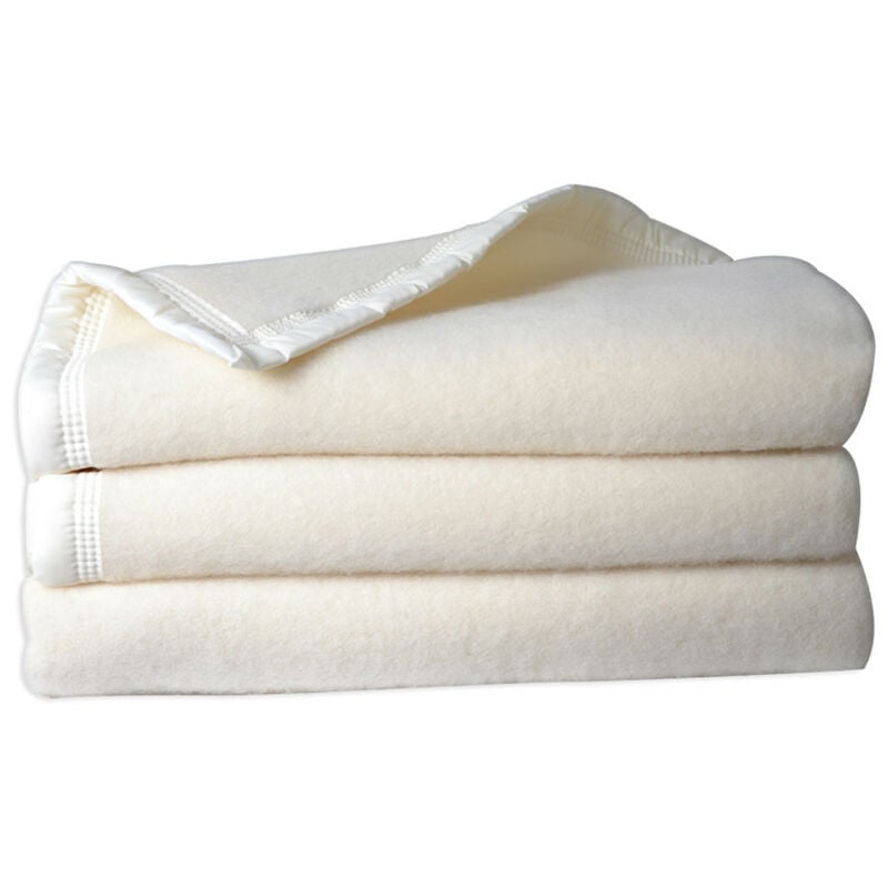 Couverture 100% Pure Laine Vierge Double face 'Volta' 500 gr/m² Toison D'or Volta Naturel Blanchi - 240 x 260 cm