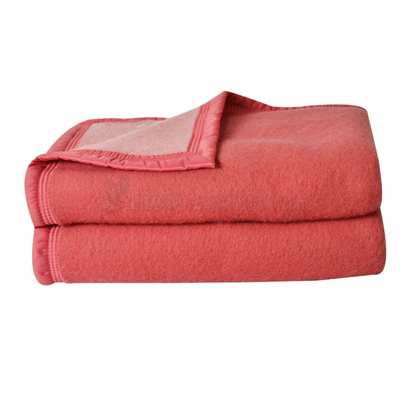 Couverture 100% Pure Laine Vierge Double face 'Volta' 500 gr/m² Toison D'or Volta Bois de rose Dragée - 180 x 240 cm