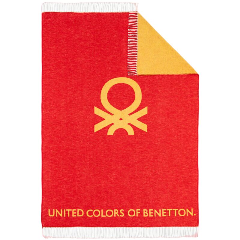 Couverture 140x190cm 320gsm 60% coton 40% acrylique rouge et jaune avec logo arc-en-ciel - Benetton