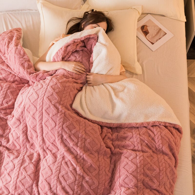 Couverture 150x200cm Plaid Polaire Sherpa en Laine Pelucheuse et Douce à Poils Chauffant pour Aider à Mieux Dormir pour Lit Bebe pâte de haricots