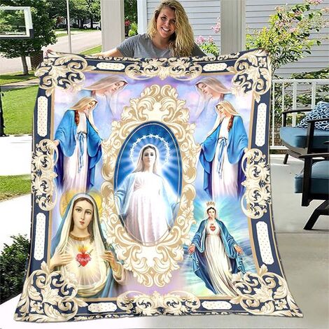 Couverture à jet doux en flanelle avec Statue de la vierge marie, meilleure vente 2022, literie chaude pour salon/chambre à coucher,1,75x90cm(29x35 in)