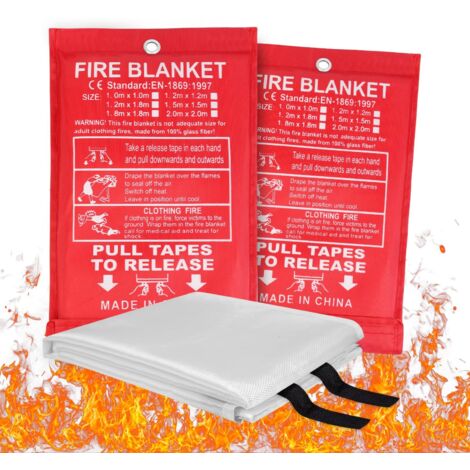 Couverture Anti Feu, Lot de 2 couvertures Anti-feu pour la Maison et la Cuisine, Couverture d'incendie de Secours de Fibre de Verre, Protection Ignifuge et Isolation Thermique-1m1m
