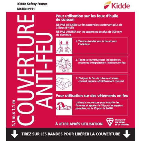 Couverture antifeu carrée 1.1 x 1.1 m - Kidde