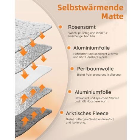 Couverture auto-chauffante pour chat – Velours rose et polaire arctique – 60 x 46 cm – Lavable en machine