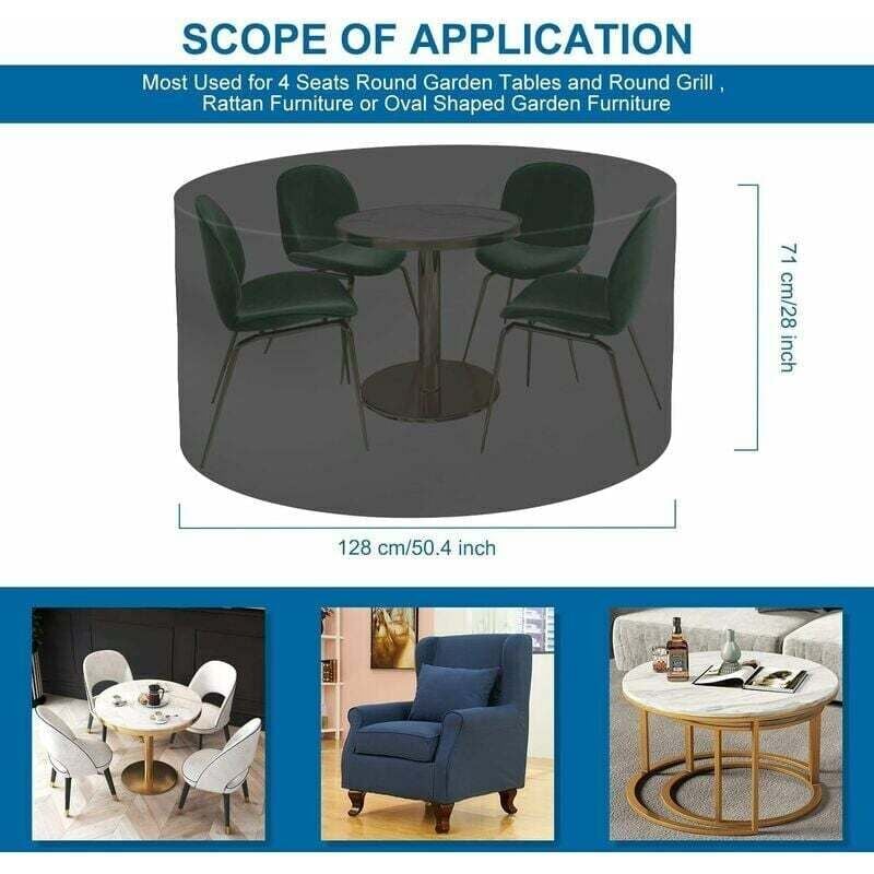 Couverture Bâche de Protection de Table, Housse de Protection pour Table Ronde Imperméable au Vent Housse Mobilier 420D Oxford Tissu Housse Salon de