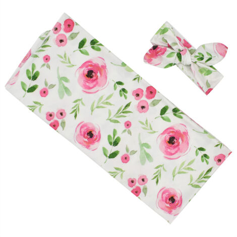 Couverture Bébé Douce à Motifs Fleuris avec Bandeau - Sac de Sommeil pour Nouveau-né (6)