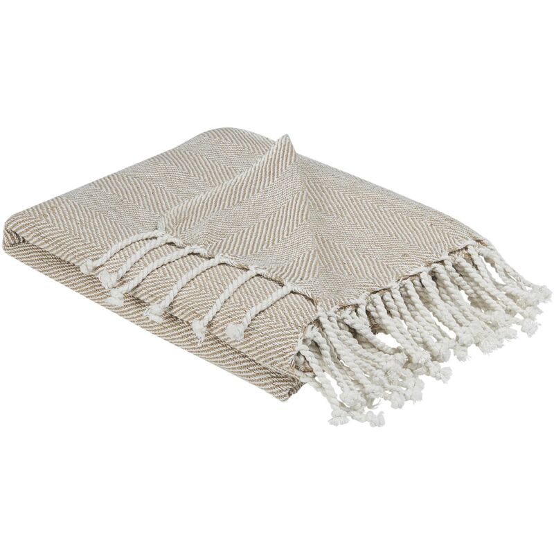 Plaid en Coton Tissé Beige et Blanc 130 x 160 cm Couverture Douce et Confortable pour Intérieur Boho ou Scandinave Beliani