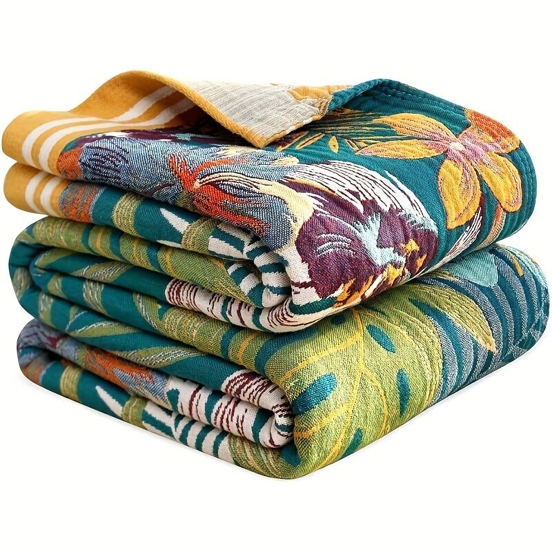 Couverture Bohème en Coton – Motif Hibiscus Doux pour Canapé et Lit