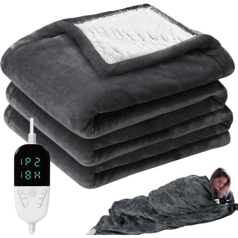 Couverture chauffante avec arrêt automatique, couverture chauffante électrique, 160 x 130 cm, minuterie 10 h, lavable à 30 ° à 40 °C, 6 niveaux de température, télécommande, couverture chauffante,