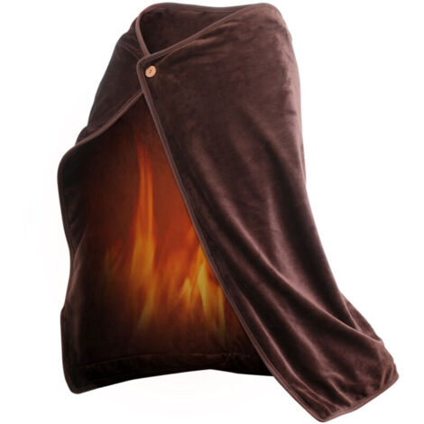 Couverture chauffante, châle chauffant, couverture lavable et portable pour le camping, le bureau et la maison brun