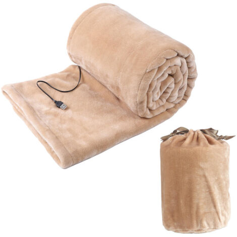 Couverture chauffante d'hiver 5 V avec chargement USB, châle chauffant pour la maison, la voiture, le bureau et l'extérieur, 140 x 80 cm (jaune)