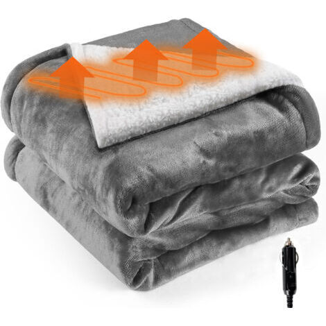 Couverture chauffante électrique 12V pour voiture – 150x100cm – 3 niveaux de chaleur – Flanelle et sherpa – Cordon 1,5m pour camping