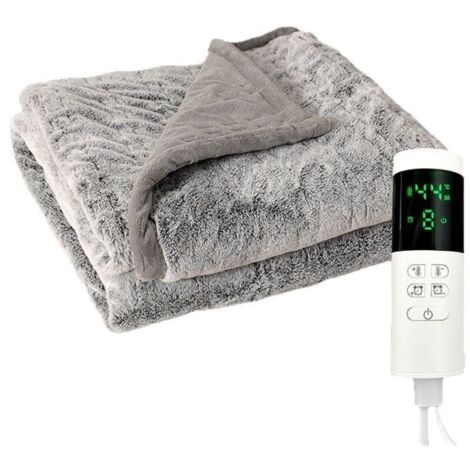 Couverture Chauffante Electrique 130x160cm Minuterie D'arrêt Automatique 9 Heures, Couverture Réversible en Laine de Coton et Velours de Lapin Lavable en Machine, Gris