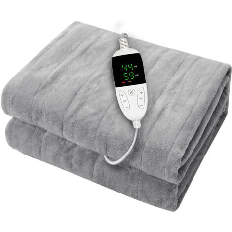 Couverture Chauffante Electrique 150180 de Température, Télécommande , Double face flanelle double couverture électrique canapé loisirs Couverture en Flanelle Lavable en Machine, Gris