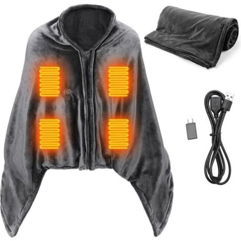 Couverture Chauffante Electrique PIMPIMSKY 150 x 80 cm USB Portable Lavable Châle en Flanelle 3 Température et 8 Zones Chauffantes
