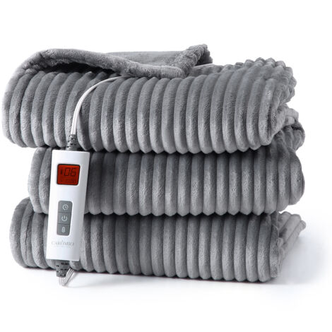 Couverture Chauffante Electrique,180130cm 180W,6 Températures, Minuterie de 10H, Rapide, Protection Contre la Surchauffe, Affichage LED, Gris