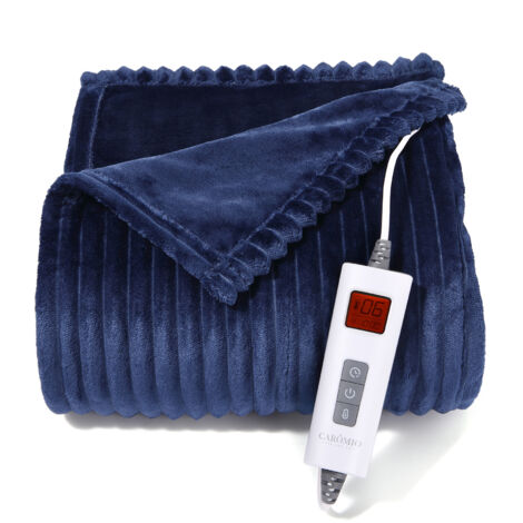 Couverture Chauffante Electrique,180130cm, 6 Températures, Minuterie de 10H, Affichage LED,Lavable en Machine,bleu