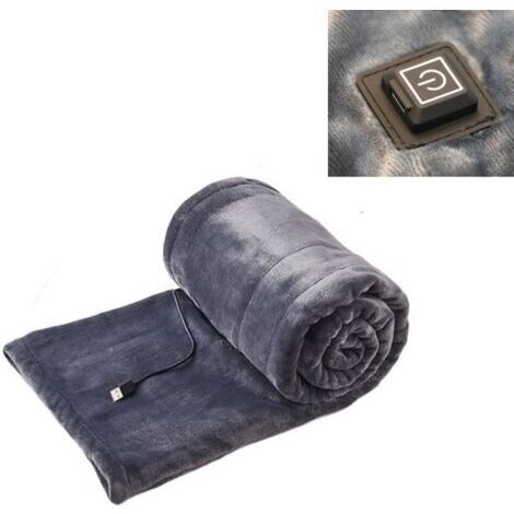 Couverture chauffante en flanelle, lavable en machine, portable, alimentation USB 5 volts, chauffage rapide, thermostat intelligent – 100 × 80 cm – Grise