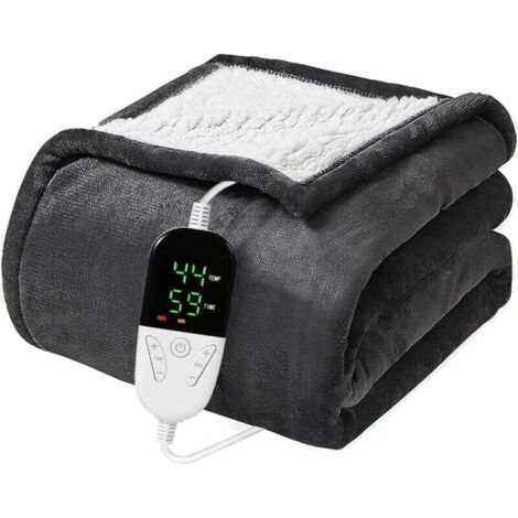 Couverture Chauffante Flanelle 130x150cm, Plaid Chauffant avec 6 Niveaux de Dhaleur, Minuterie 10H, Chaleur Rapide, Protection Contre la Surchauffe, Affichage LED, Lavable en Machine (Gris)
