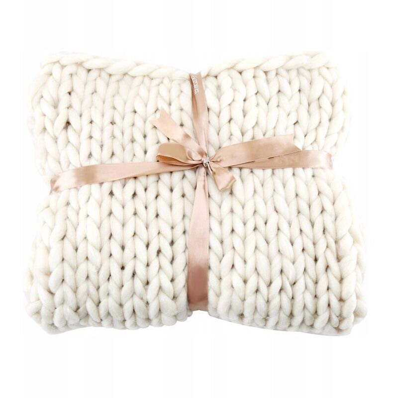 Couverture Confortable, Couverture en Laine Extra Épaisse Tissée à la Main, Blanc, 6060