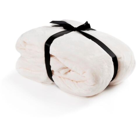Couverture confortable de vie 220x240cm couverture en flanelle couvre-lit XXL crème