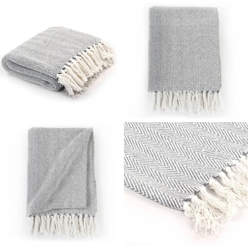 Couverture coton à chevrons 125x150 cm Gris - Couverture En Coton - Plaid Gris - Couverture Douce - Décoration Intérieure - Couvertures Confortables