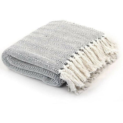 Couverture coton à chevrons 220x250 Gris