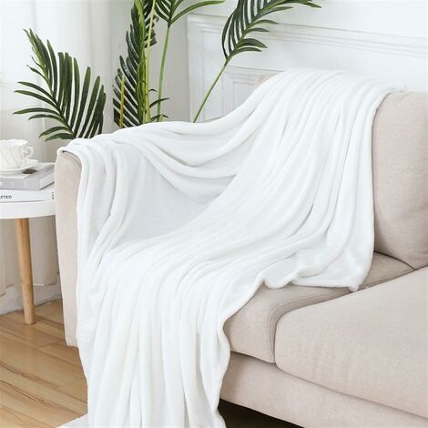 Couverture couverture en flanelle douce couverture de lit floue chaude légère pour canapé - lit canapé voyage Camping blanc, 47x79in