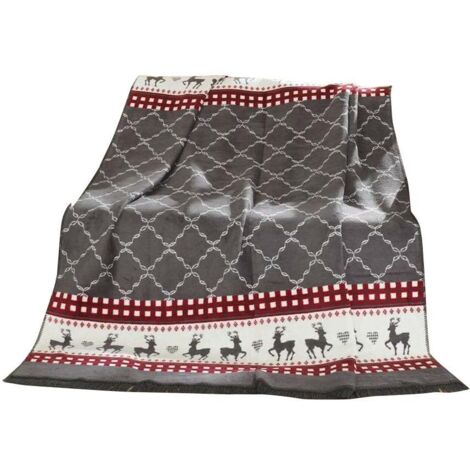 Couverture, couvre-lit, jeté Blanket 180 Cmx220 Cm Gris Blanc Rouge