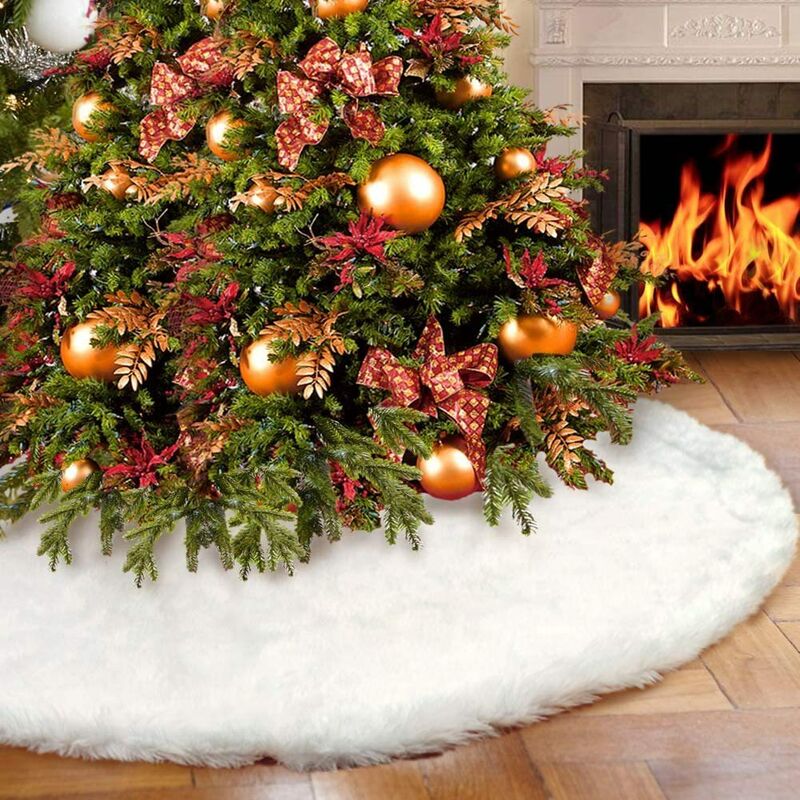 Couverture d'arbre en feutre ronde - Jupe d'arbre blanche Jupe d'arbre de Noël en fausse fourrure Blanche Neige Thème de Noël Ornement 90cm