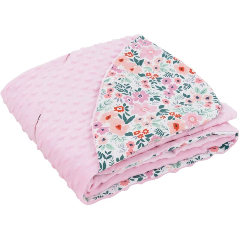 Joyz - Couverture à Bébé avec Capuche, Fleurs - Minky Rose, 100% Coton, 84x84 cm, Double Face, Universelle pour Coque/Siège Auto/Poussette,