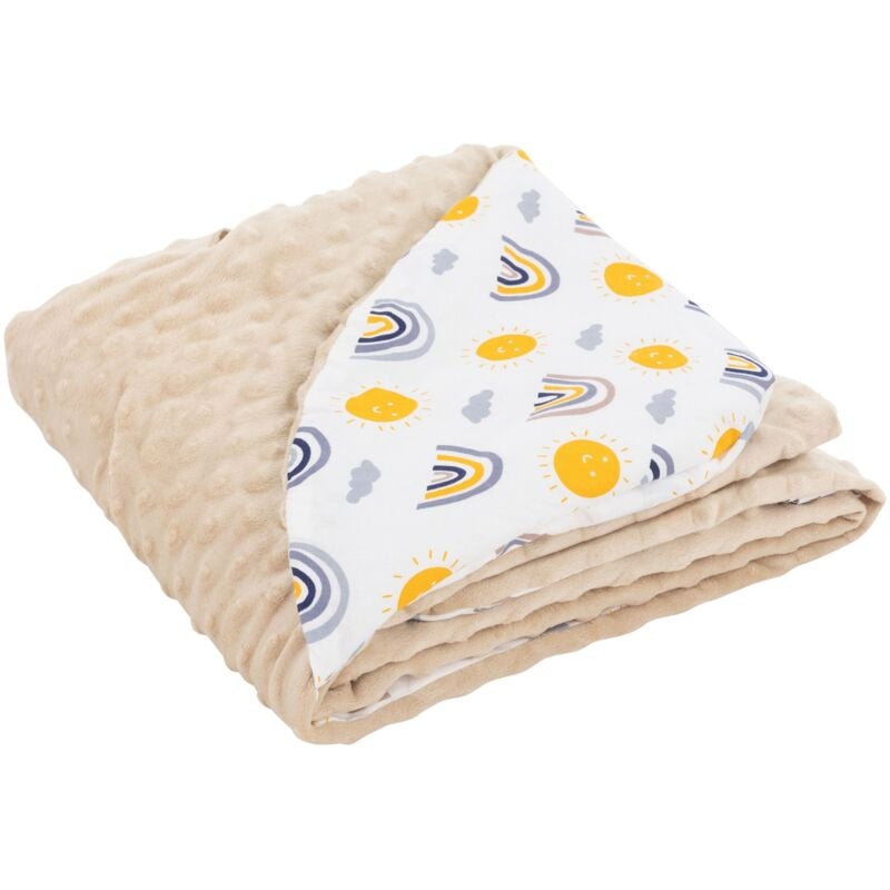 Joyz - Couverture à Bébé avec Capuche, Arc-en-ciel avec Minky Beige, 100% Coton, 84x84 cm, Double Face, Universelle pour Coque/Siège Auto/Poussette,