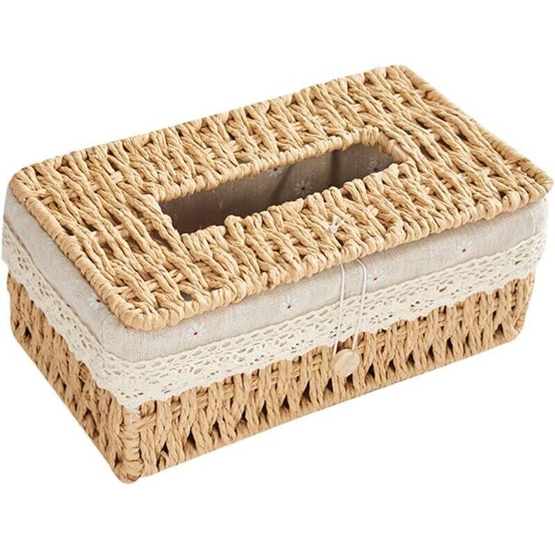 Debuns - Couverture de boîte à mouchoirs tissée, support de boîte à mouchoirs en rotin, support de boîte à mouchoirs en osier pour voiture, salle de