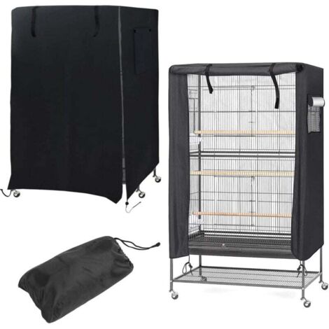 Couverture de Cage à Oiseaux Housse de Cage à Oiseaux Imperméable Lavable avec Fenêtre en Maille et Poche de Rangement légère, Housse Cage Housse de Protection Universelle, 97x60x130cm (Noir)