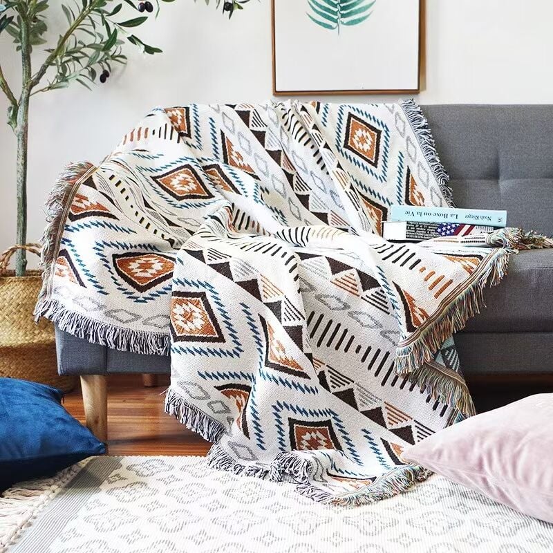 Lauwexe - blanket sofa blanket with tassel,Aztec ethnic style reversible blanket sofa blanket bedspread,for home, office, travel, camping (130 180cm)