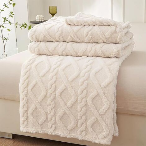Couverture de canapé chaude en flanelle, couverture en tricot torsadé 3D, couverture de lit en polaire microfibre moelleuse, 150200CM,beige