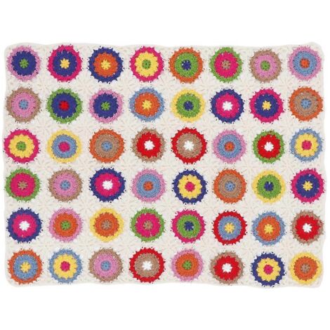 Couverture de canapé crochetée boho à motifs fleuris multicolores, style pull décoratif