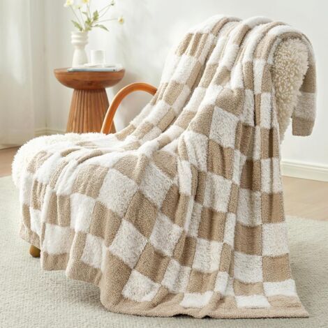 Couverture de canapé en fausse fourrure – Plaid beige – Douce et chaude – Convient pour la chambre et le salon – 130 x 150 cm