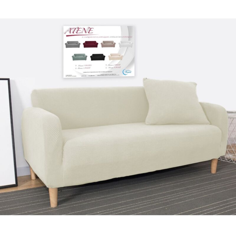 Couverture de canapé extensible ATHÈNES universelle BLANC LAIT bielastique 1 PLACE cm. 80 - 100